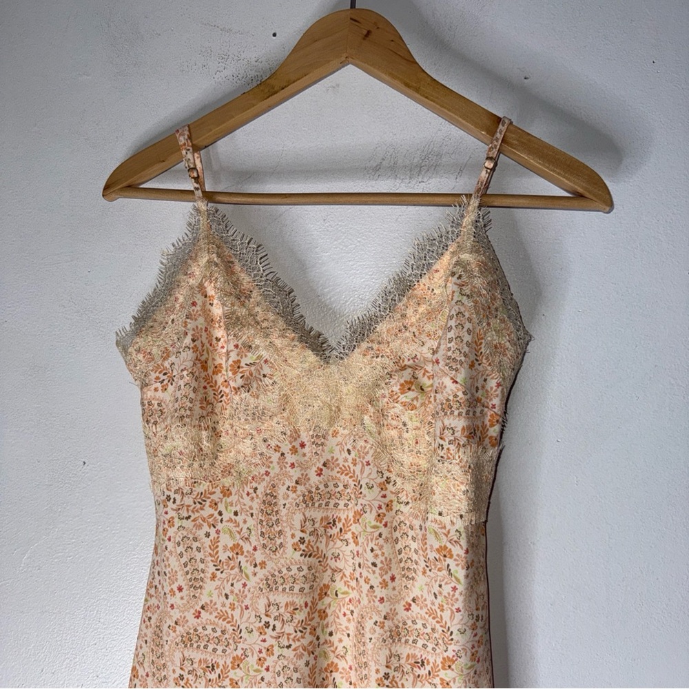 loft paisley Lace Trim Midi Slip Dress Orange 00P - Picture 3 of 6